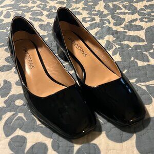 Black Patent Leather Low Chunky Heel Dress Shoe